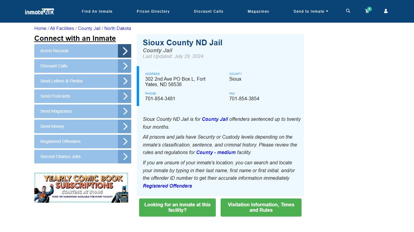 Sioux County ND Jail - Inmate Locator